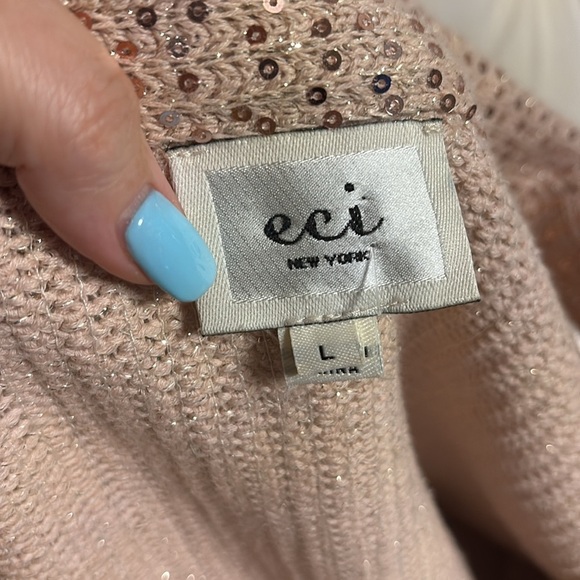 ECI New York Elegant Sequin-Embellished Jacket blazer blush rose gold sequins L - Picture 4 of 16